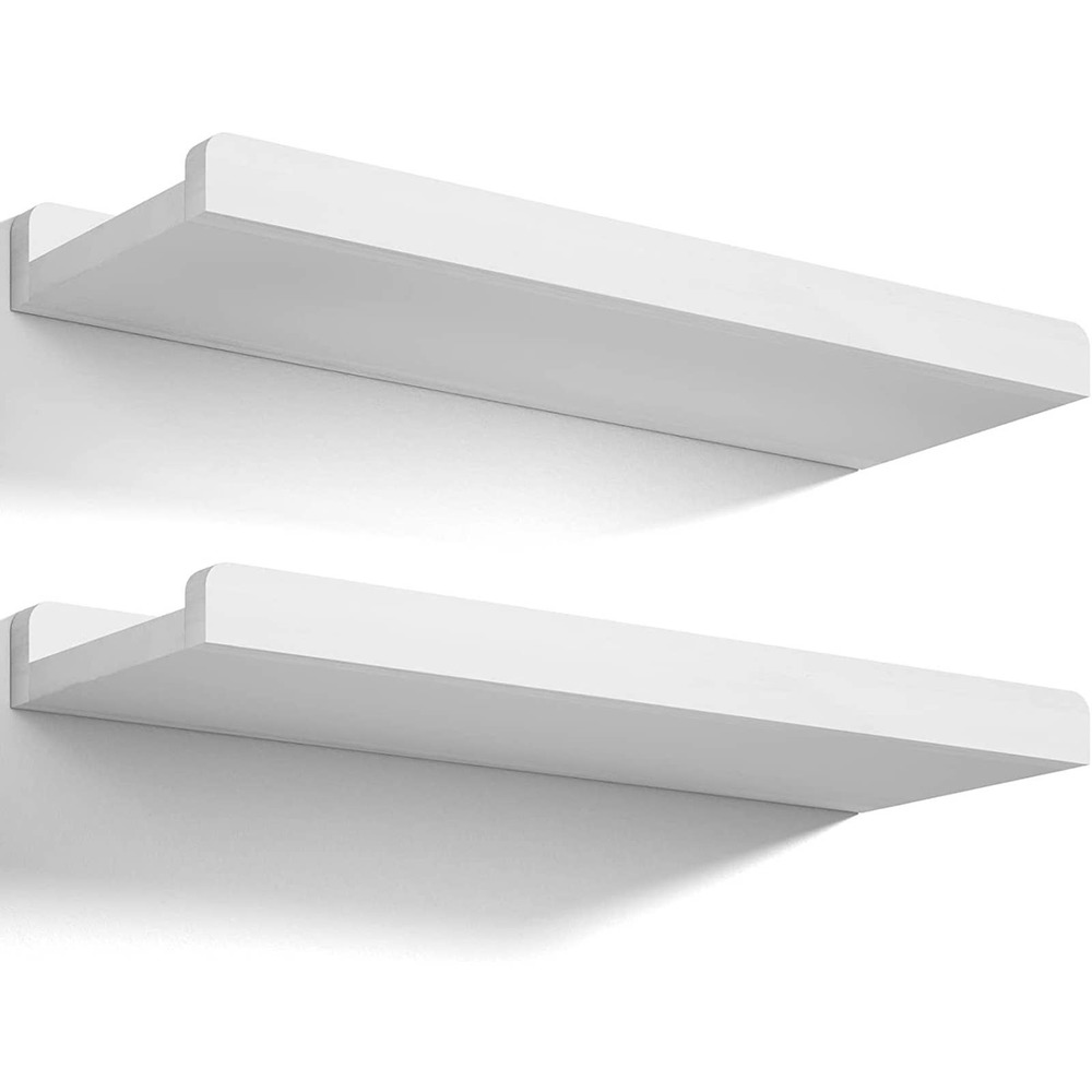 Love-KANKEI Floating Shelves Wall Mounted Set of 2, 17 Inch Rustic Wood White